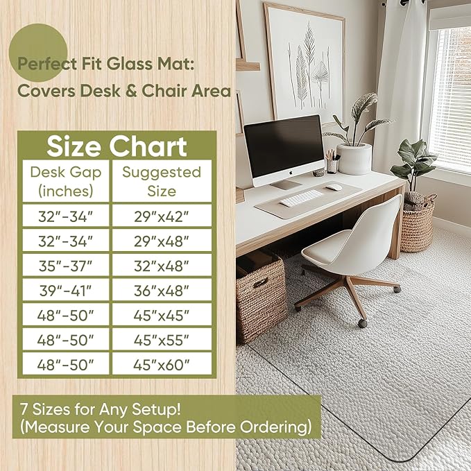 Furnbar Office Chair Mat for Carpet & Hardwood, Upgraded 36" x 48" Dual Use Tempered Glass Chair Mat for Chair and Footrest Under Desk
