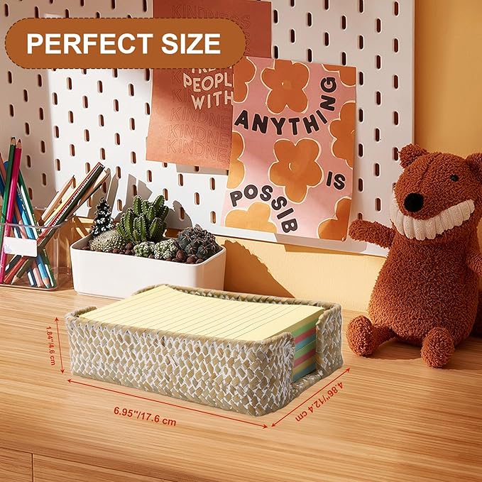 4 x 6 Inch Sticky Note Holder,Seagrass Post It Note Dispenser,Woven Sticky Note Dispenser,Farmhouse Style Post It Holder for Home Office Desk Decor,Whitewash