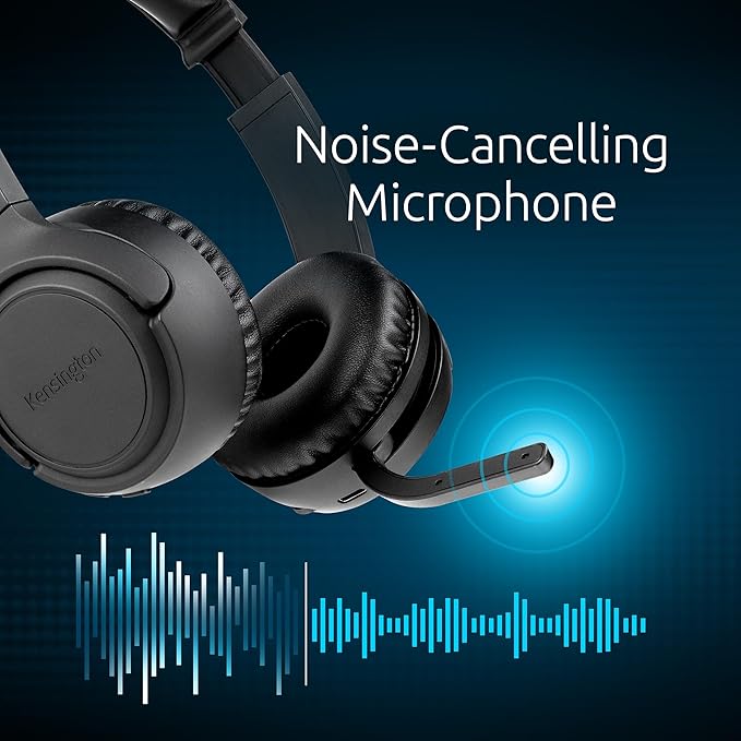 Kensington H1050 EQ Wireless Headset with Microphone, Bluetooth 5.4, ENC Microphone, Earcup Controls, Black (K80182WW)