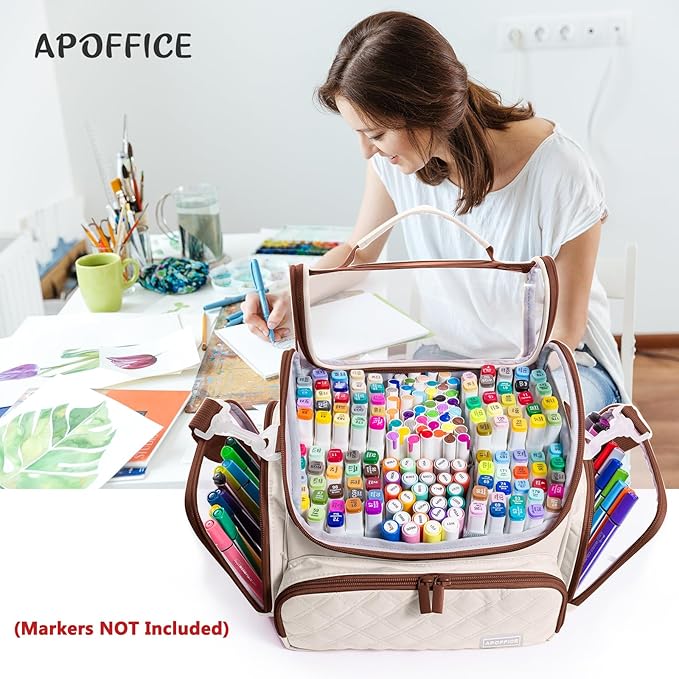 Large Marker Organizer Case Holds 150-200 Markers | Art Marker Storage Bag with Removable Dividers & Clear Top for Artists, Crafters & Travel - Pen, Pencil Alcohol Marker Holder - Art Supply