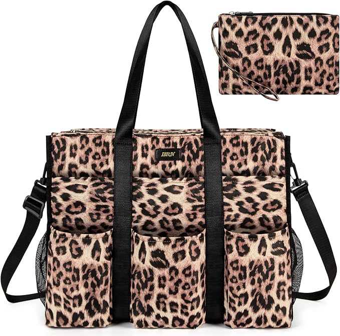 IBFUN Utility Tote Bag with 14/24 Pockets Zip Top Teacher Tote Bag for Teacher/Work Women