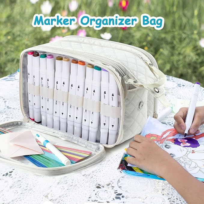 Marker Organizer Case – Holds 72-96Markers | Portable Art Marker Storage Bag with Clear View Panels & Removable Dividers | Marker Holder for Alcohol Markers, Pens, Craft Supplies(Case Only)