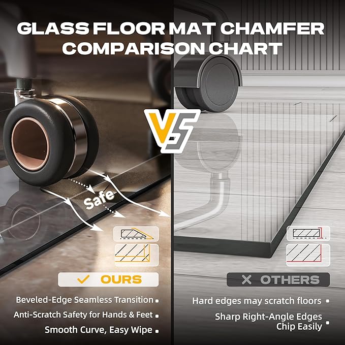 [Tempered Glass] 50“x44” Beveled Edge Glass Chair Mat with Polished Edge Clear Office Chair Mat, Glides Smoothly, Suitable for Carpet or Hardwood Floors (Grey)