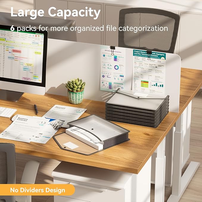 ABC life 6 Pack Plastic Expanding File Folder, Folders for Documents with Snap Closure, Black File Folder Organizer Holder, Transparent Accordion File Pouch,Large Capacity, Fit Letter/A4 Size - Black