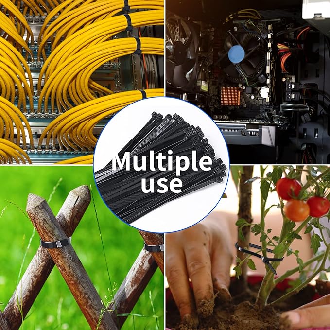 Zip Ties, Heavy Duty Cable and Wire Ties with 50 Ibs Tensile Strength and UV Resistance, for Home, Office, Garden, Workshop, Black (8 Inch, 1000 Pack)