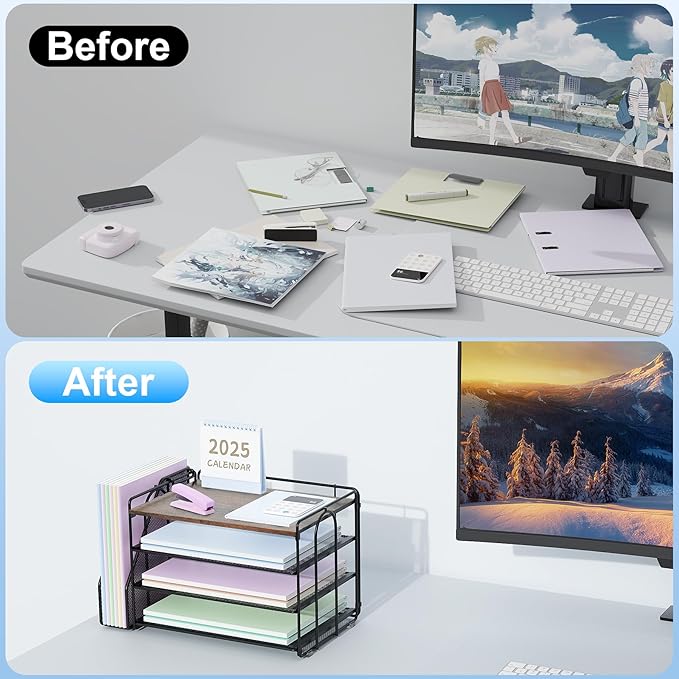 Spacrea Desk Organizers and Accessories, Paper Organizer for Desk with File organizer, Desk Accessories & Workspace Organizers for Catalog & Reference Racks (Wood)