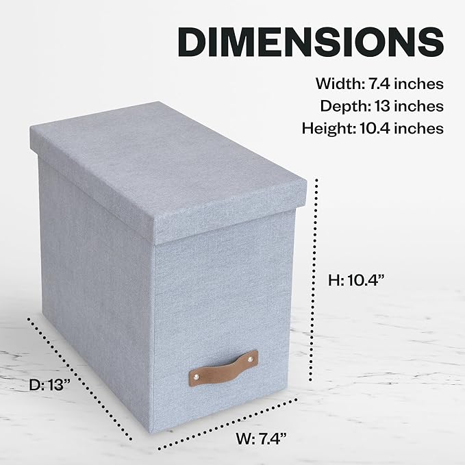 Bigso John File Box - File Storage Box and File Organizer for Important Paperwork - Durable Hanging File Box with Lid and Leather Handle - 7.36 in x 13.26 in x 10.51 in - Ash