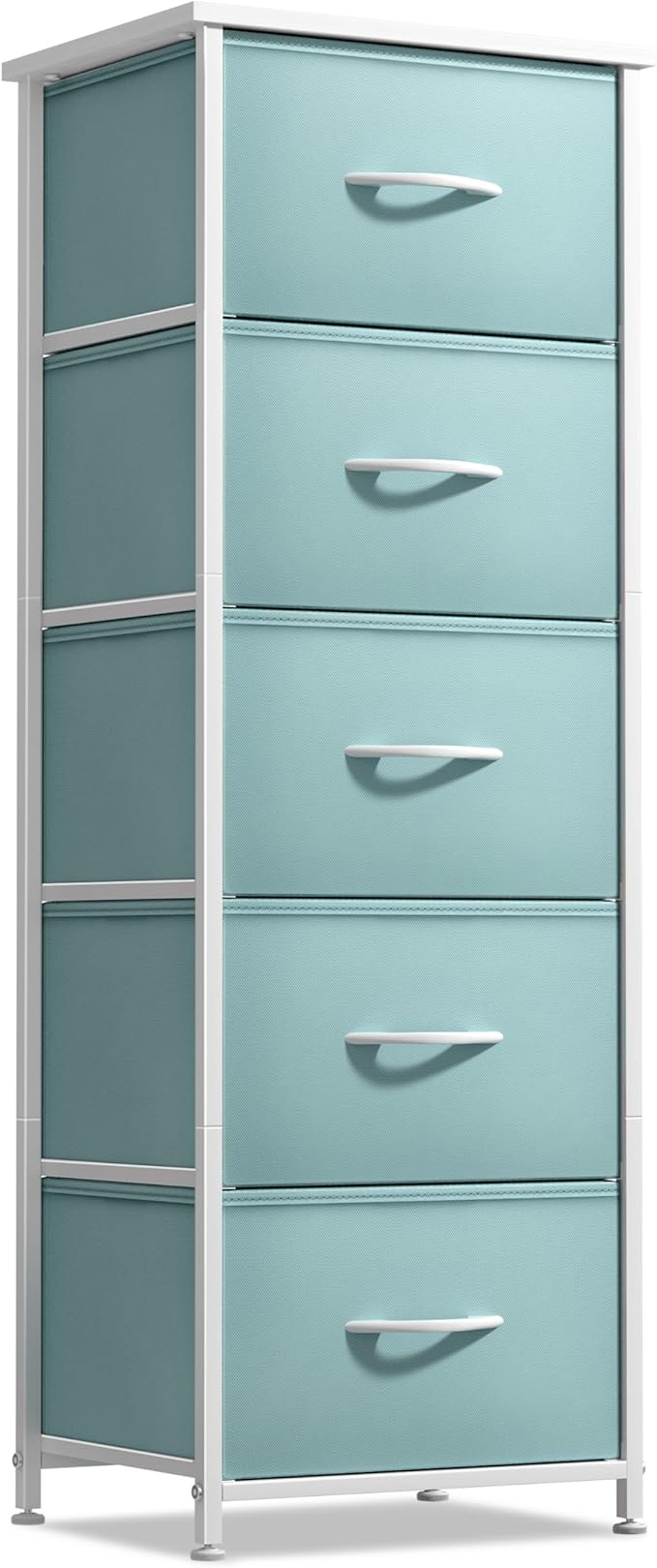 Sorbus Fabric Dresser for Kids Bedroom - Chest of 5 Drawers, Tall Storage Tower, Clothing Organizer, for Closet, for Playroom, for Nursery, Steel Frame, Fabric Bins - Wood Handle (Aqua)