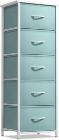 Sorbus Fabric Dresser for Kids Bedroom - Chest of 5 Drawers, Tall Storage Tower, Clothing Organizer, for Closet, for Playroom, for Nursery, Steel Frame, Fabric Bins - Wood Handle (Aqua)