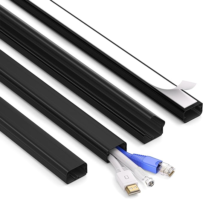 ZhiYo Large Capacity Wire Hiders for TV on Wall for 2-4 Cords, 63in (4xL15.8in) PVC Cable Cover with Adhesive Tape, Snap and Lock Design for Wall Mounted TV, Black Cord Covers for Wires on Wall