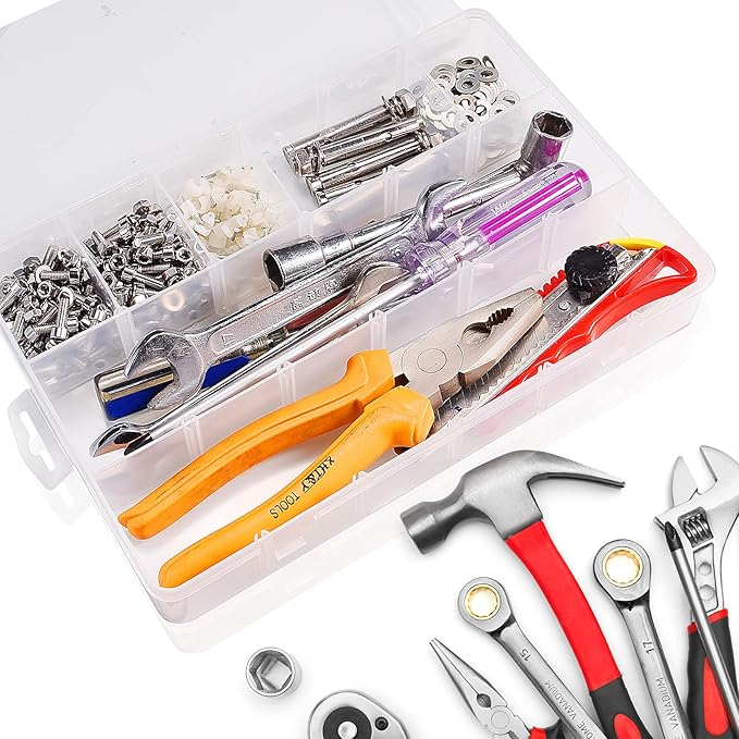 18 Grids Plastic Organizer Box with Dividers, Clear Compartment Container Storage for Washi Tapes Beads Crafts Jewelry Fishing Tackles, Size10.8 x 7.7 x 1.7 in