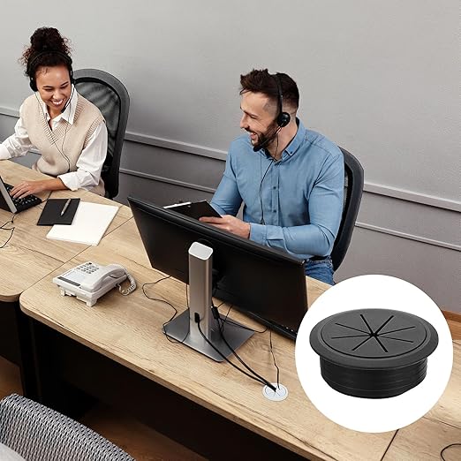 uxcell 2 Pcs Desk Grommet, 2.36 inch 60mm Desk Cable Hole Cover Wire Hole Insert for Home Office Table Cabinet Cord Organizer, Black