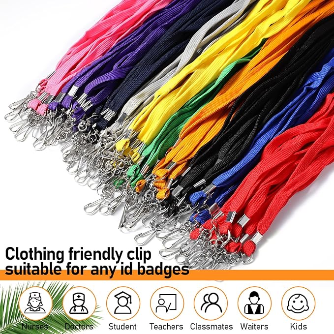 Epakh 300 Pcs Lanyards Bulk for ID Badges Assorted Colors Flat Badge Neck Lanyard with Swivel J Hook Clip for Student Teacher
