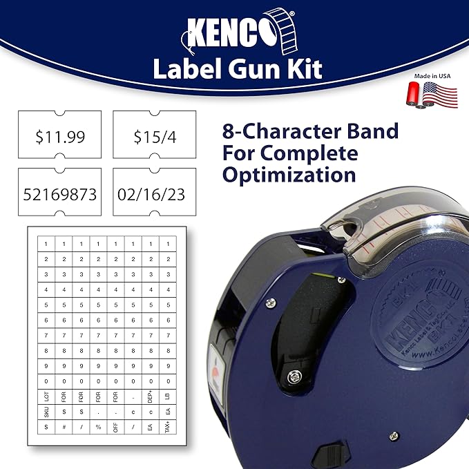 Kenco BK 1 Line Price Gun Kit - Includes 6,000 Labels, 2 Ink Rollers, Label Scraper - 8 Digit Labeler for Pricing, Dating, and Coding (BK-1 KIT 64,000 Labels)