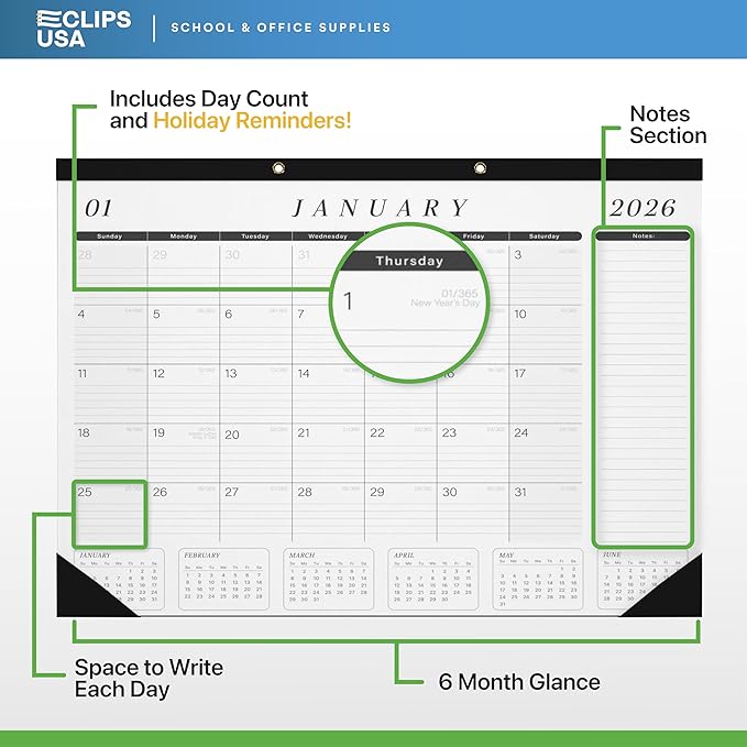 2026 Desk Calendar Large 22x17 Runs Until June 2027 Work Calendar with To-do List & Notes Yearly Preview 18 Months With Plastic Cover Desk Calendar 2025-2026 Large 22x17 Black White With Protective Cover Bulk Planner for Home School Office Pad Calendar...