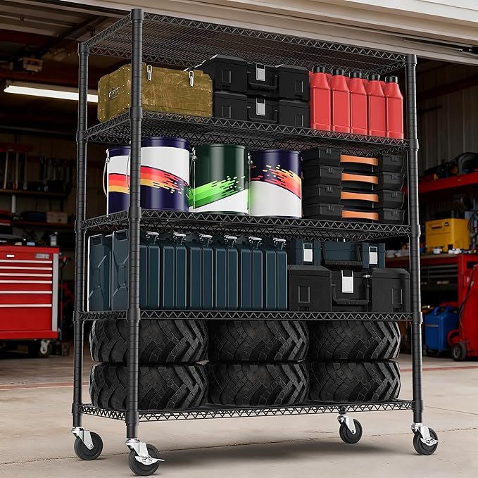 5 Tiers Shelf 3300 lbs Steel Storage Shelving Utility Shelving Unit Steel Organizer Wire Rack for Home,Kitchen,Office,Garage Black 23.6" D x 53.1" W x 73.6" H