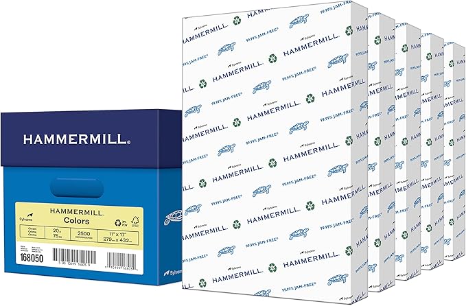 Hammermill Colored Paper, 20 lb Cream Printer Paper, 11 x 17-5 Ream (2,500 Sheets) - Made in the USA, Pastel Paper, 168050C