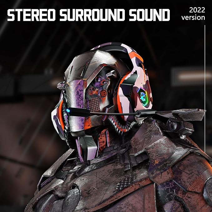 Ozeino Gaming Headset for PC, Ps4, Ps5, Xbox Headset with 7.1 Surround Sound, Gaming Headphones with Noise Cancelling Mic RGB Light Over Ear Headphones for Xbox Series X/S, Switch-Camo