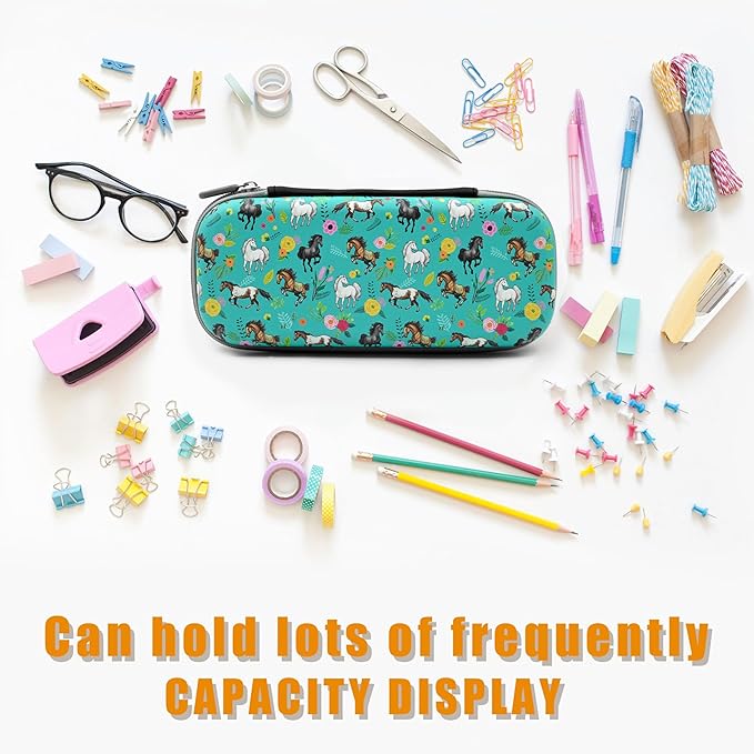 Horse Pencil Case Zip Pencil Box Multi Pouch Holder Desk Organizer For Boys Girls School Office