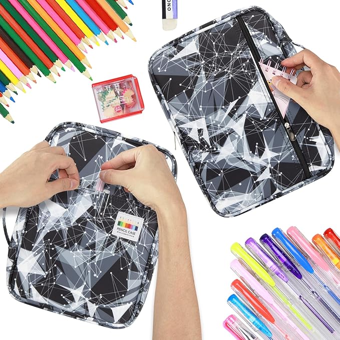 YOUSHARES Big Capacity Colored Pencil Case - 220 Slots large Pen Case Organizer with Multilayer Holder for Prismacolor Colored Pencils & Gel Pen (Constellation Geometry)