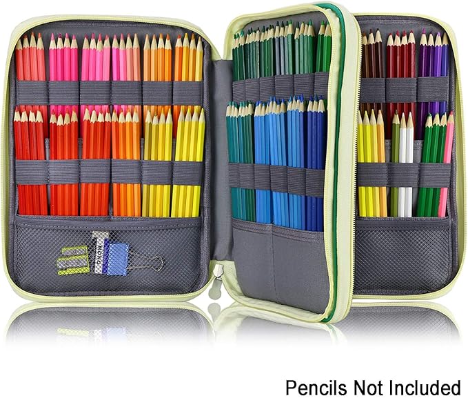 YOUSHARES 192 Slots Colored Pencil Case, Large Capacity Pencil Holder Pen Organizer Bag with Zipper for Prismacolor Watercolor Coloring Pencils, Gel Pens & Markers for Student & Artist (Green)