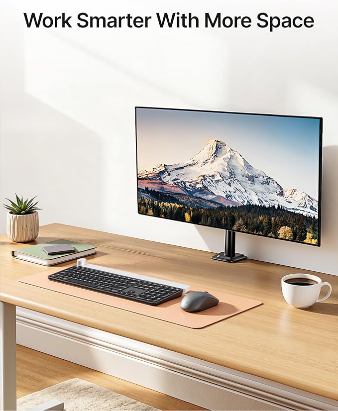 monTEK Single Monitor Stand, Stable Monitor Arm for 17-32 inch& 22lbs Capacity Screen, Height Adjustable Desk Mount with C Clamp and Grommet Base, VESA 75 * 75MM/ 100 * 100MM