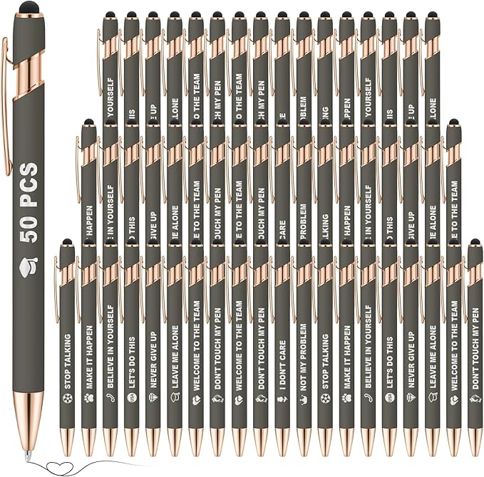 50 Pack Personalized Custom Pens with Stylus Bulk Ballpoint Pens Engraved with Logo Text Name for College Business Promotion Graduate Wedding Birthday Christmas (Grey)