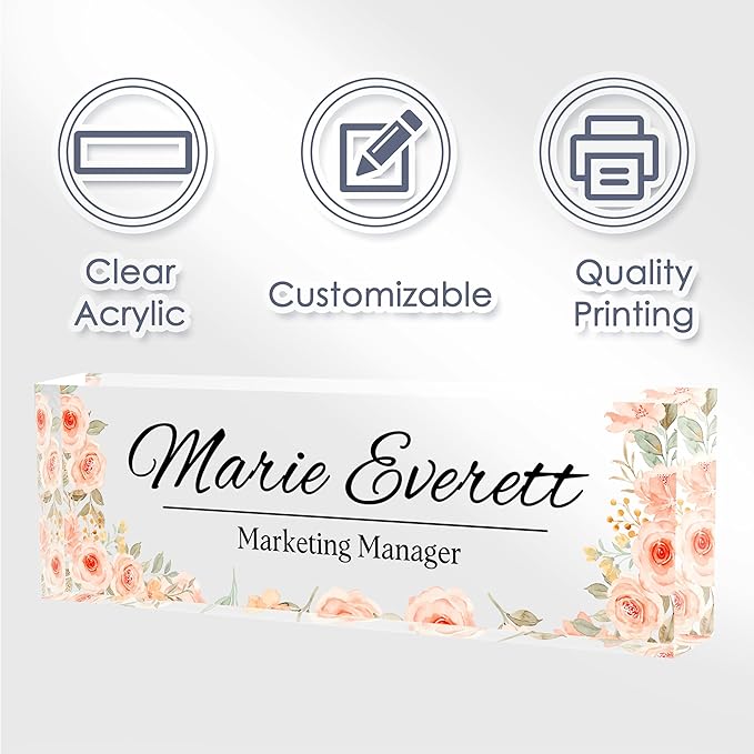 Personalized Name Plate for Desk - Office Gifts for Teacher, Boss, Employee Appreciation - Desk Decor (Blooming)