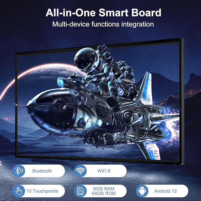 49" FHD Smart Board | Interactive Digital Whiteboard for Classroom, Office & Home | 8GB+64GB, Wireless Screen Mirroring from Android 12, Advanced Touch Annotation, Live Streaming (Board Only)