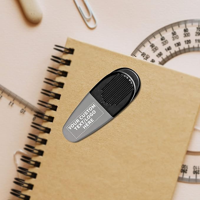 100 Magnetic Memo Holders Set - Customizable Text, Logo - Large Clip, Plastic - Silver Black