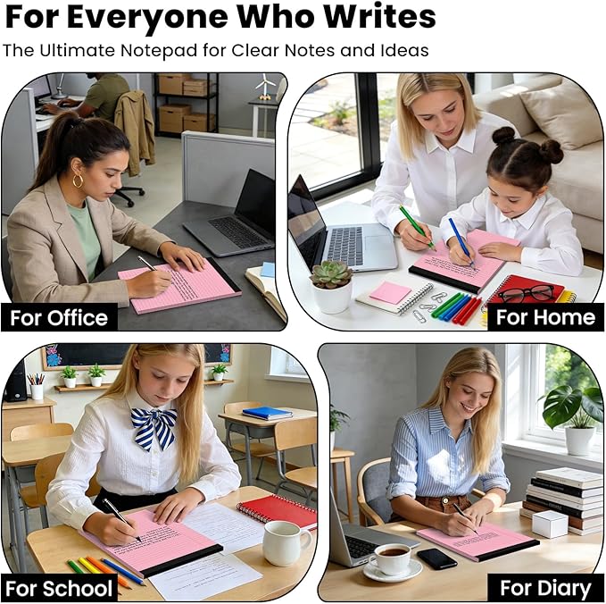 2pcs Legal Pads 8.5 x 11,Notepads 8.5 x 11 Inch, 30 Sheets/Pack, Pink Note Pads Clear Print Writing Pads of Paper, Perforate Wide Ruled Lined with Sturdy Back for Office, Business & School Supplies