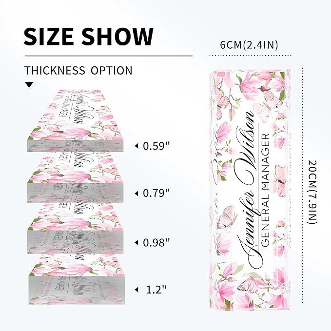 Personalized Acrylic Desk Name Plate - Custom Employee Appreciation Gifts - Office Gifts for Women, Men, Boss, Coworkers, Teacher, Nurse (Pink Flower Butterfly)