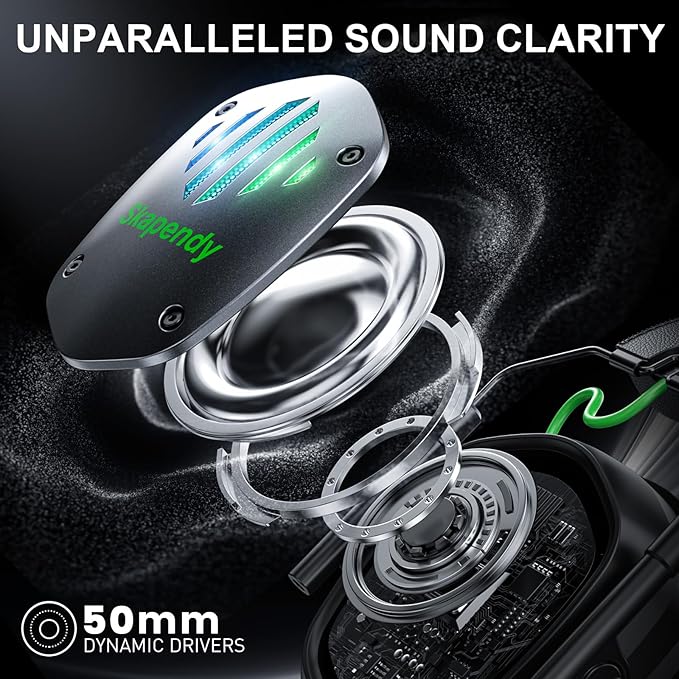 SKAPENDY Wireless Gaming Headset for PS5, PS4, PC, Switch – 2.4GHz & Bluetooth Gaming Headphones with Mic, 3D Stereo Surround Sound, 20ms Low Latency, ENC Noise Canceling, RGB Light, 50H Battery