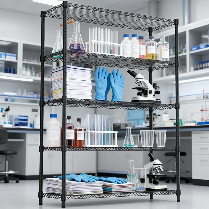 5 Tiers Shelf 1750 lbs Steel Storage Shelving Utility Shelving Unit Steel Organizer Wire Rack for Home,Kitchen,Office,Garage Black 17.7" D x 47.2" W x 72.4" H
