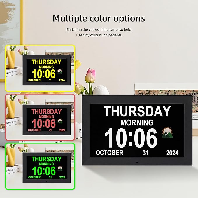 Digital Alarm Clock, Multiple Alarm Functions, Clock with Date and Week, Digital Alarm and Electronic Calendar for Seniors (Black, 10inch)