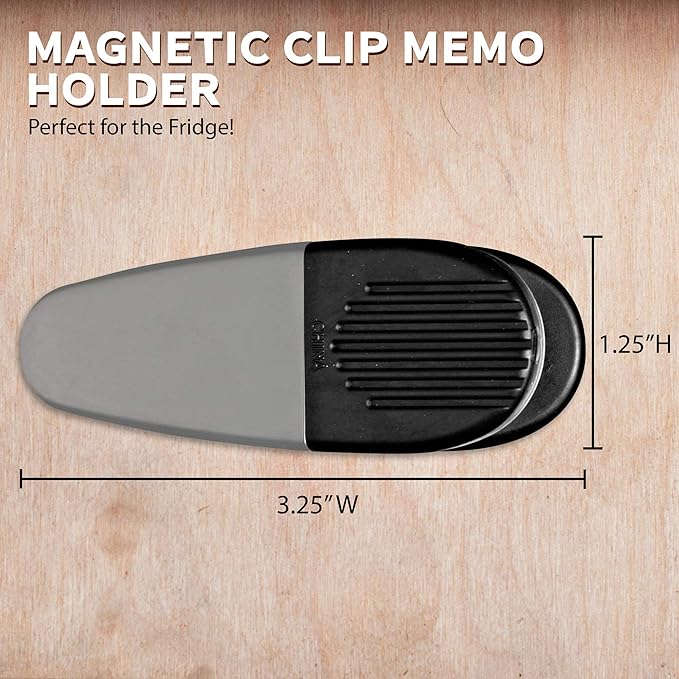 10 Magnetic Memo Holders Set - Large Clip, Plastic - Silver Black