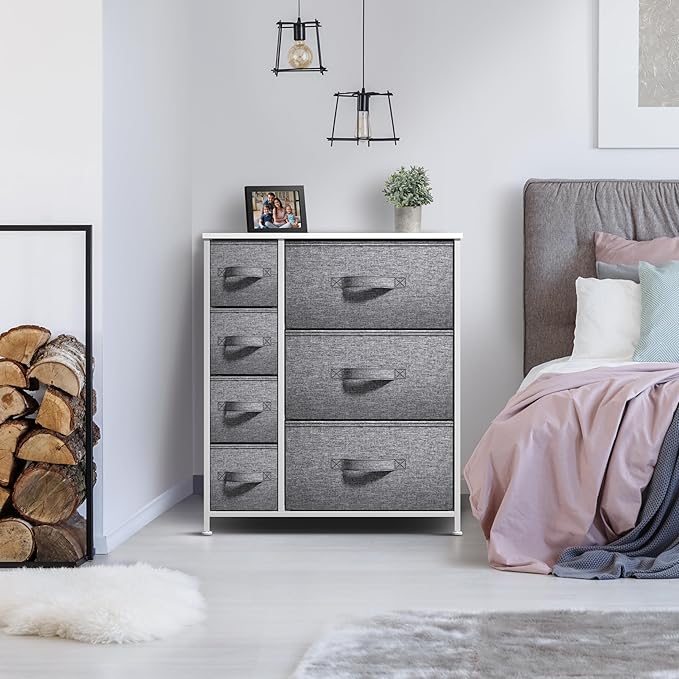 Sorbus Dresser with 7 Drawers - Chest Organizer Tower Unit with Steel Frame, Wood Top, Easy Pull Fabric Bins - Storage Furniture for Bedroom, Hallway, Closet & Office Organization