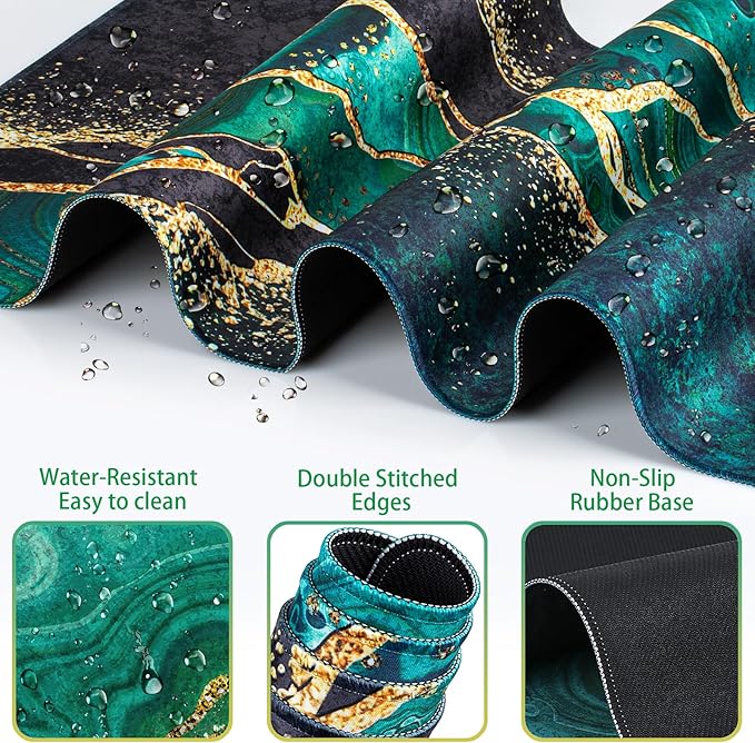 Mouse Pad Green, Desk Mat, Large Gaming Mouse Pad with Wrist Rest, 4in1 XXL Mousepad+Keyboard Wrist Rest+Mouse Pad Wrist Support+Cup Coaster Set Ergonomic Computer Desk Pad for Decor Office Women