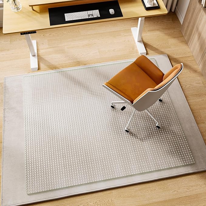 Koonmi Wave Glass Chair Mat 36"x46", Tempered Glass Office Chair Mat, Embossed Wave Pattern Chair Mats with Rounded and Polished Edges for Hardwood Floor, Carpet, Support 1200lbs