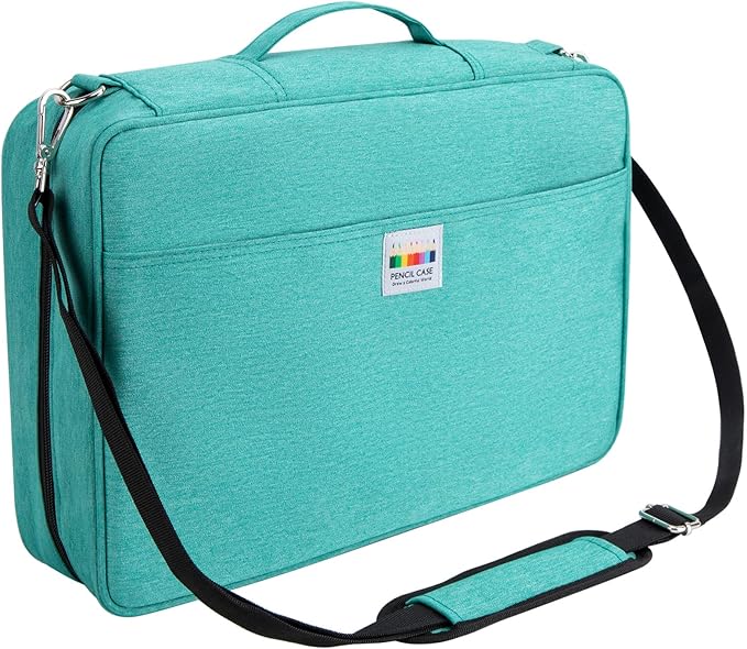 YOUSHARES Organizer Color Pencil 480 Slots - Pen Case Organizer with Handy Wrap & Zipper, Multilayer Holder for Prismacolor Colored Pencils & Gel Pen (Green)