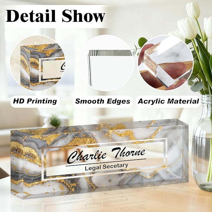 Ship Next Day-Custom Name Plate for Desk, Desk Name Plate Personalized, Acrylic Office Desk Accessories, Appreciation Gifts for Coworkers Employee Boss Teachers Men Women (Silvery Coast)