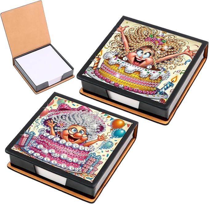 2 pcs Surprise Diamond Painting Kit Note Box,Memo Paper Storage Box Diamond Art,Sticky Note Holder Diamond Art,Diamond Painting Memo Pad For Office Desk. (Surprise)