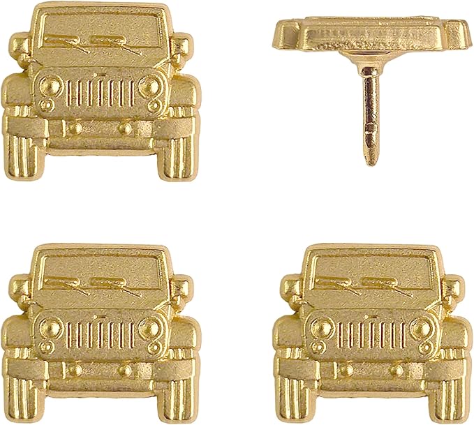 Jeep Push Pins - Gold Jeep Map Pins - for Cork Board, Maps, or Lapel Pin Use - Designed in USA - Set of 4