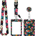 BLOCIT ID Badge Holder with Lanyard and Retractable Badge Reel Clip, Cute Card Name Tag Lanyard Vertical ID Protector Bage Clips for Nurse Doctor Teacher Student（Colorful Flowers and Leaves）