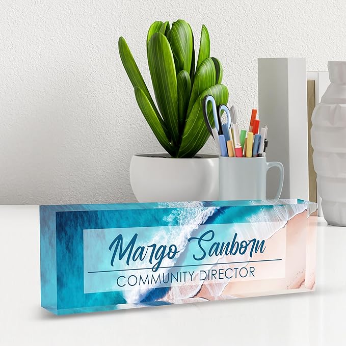 Custom Name Plate Personalized Office Decor for Women & Men, Employee Appreciation Gifts for Boss, Manager, Teacher, Nurse (Beach Walk)