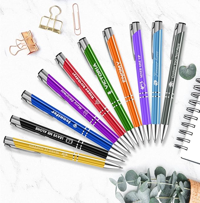 ENOMY 50 Pcs Personalized Pens Bulk Custom Pens with Logo Text Name Black Ballpoint Pens Inspirational Writing Pens, Gift for Teacher Student College Office Wedding Christmas Birthday