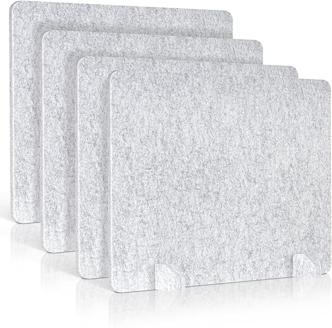 AMUSIGHT 4 Pack Acoustic Desk Dividers - 24" x 20" Freestanding Privacy Panels Set with Noise - Reducing Design Cubicle Sound Proof, Ideal for Office, Classroom, and Home (Silver Gray)