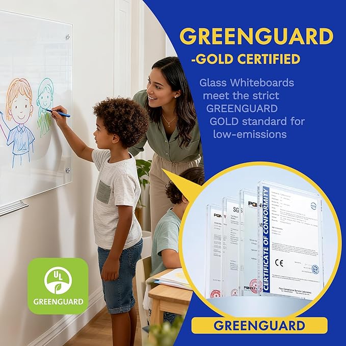 Magnetic Glass Dry Erase WhiteBoard: 36 x 24 Inches Wall Mounted, Extra Large Frameless Whiteboard for Office, Home & School, Includes 8 Magnets, 4 Markers, and 1 Eraser (Green, 36'' * 24'')