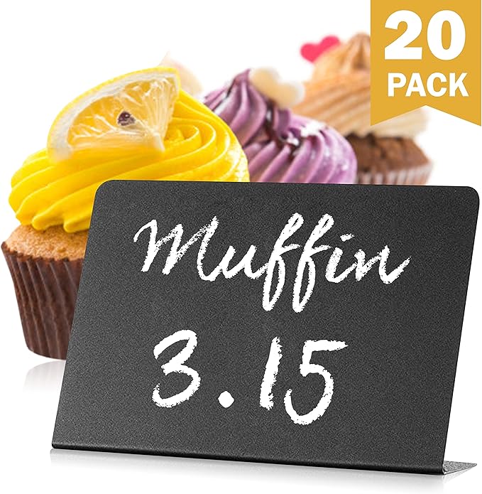 20 Pack Mini Chalkboard Signs for Food – Small 3x4 Tabletop Labels for Buffet - Wedding - Party or Catering – Reusable Plastic Black Display Stands for Chalk Board Food Tags