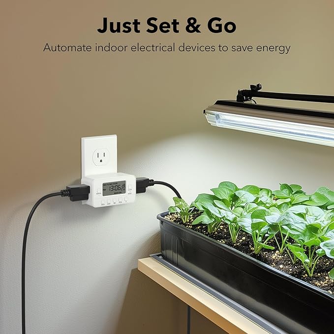 BN-LINK 7-Day Heavy Duty Digital Timer with Dual Outlet, LCD Display, 3-Prong Programmable Design, for Lights, Fans, Coffee Machine, Home, Kitchen, Office, Indoor Use, 125V 15A 1875W, 1 Pack